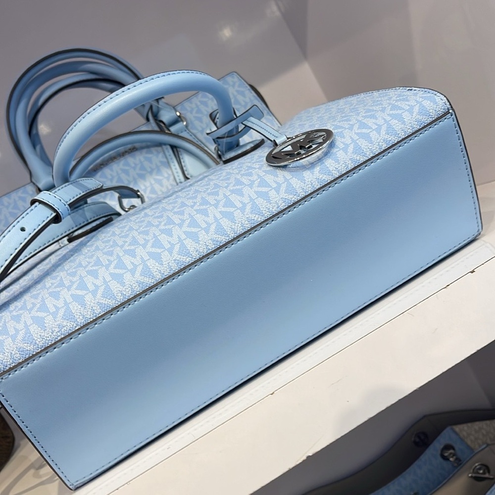 MICHAEL KORS Sheila Medium Logo CZ Satchel Crossbody Bag 
Light Sky
NWT - Picture 8 of 16